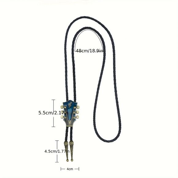 Black & Gold Texas Western Cowboy Guitar Neck Bollo Tie - Braided Cord - Picture 2 of 2